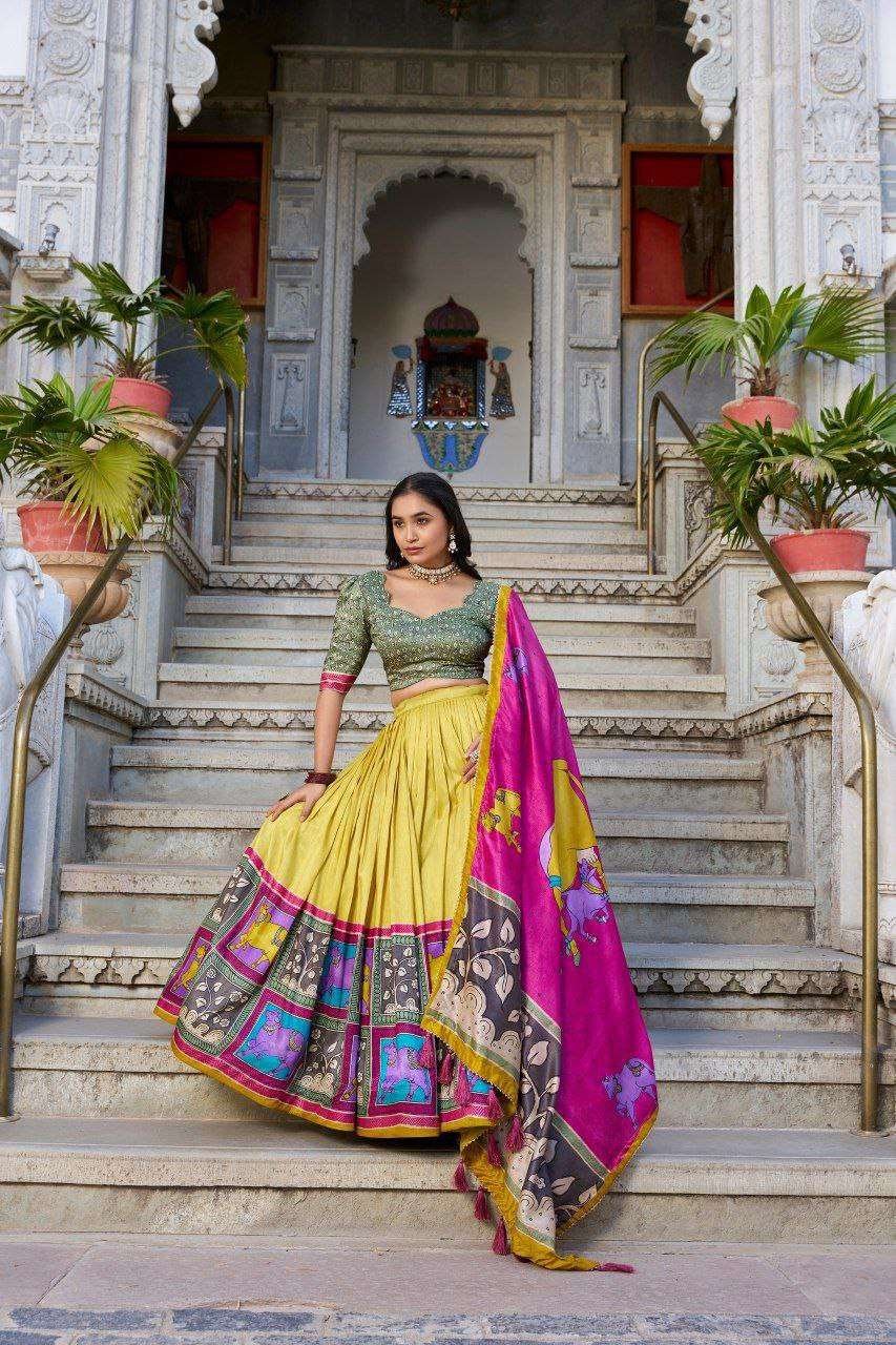 Grey Tussar Silk Lehenga Choli with Pink Blouse | Kalamkari & Foil Work | Wedding & Festive Wear - Image 3