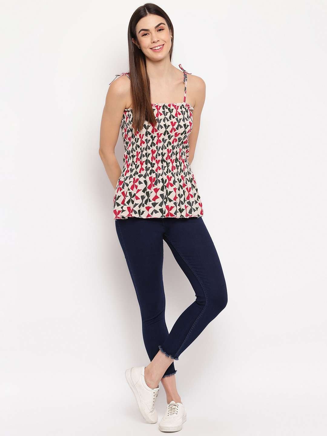 Women's Rayon Printed Casual Summer Style Tie Shoulder Straps Free Size Tank Top ( Multi16 - Image 3